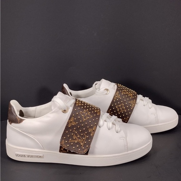Louis Vuitton White Sneakers with Brown Strap size 8 pre owned Exellent Con - Picture 6 of 16